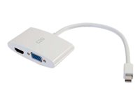 C2G 20cm Mini DisplayPort to HDMI or VGA Adapter Converter 4K UHD - White - Adaptateur vidéo - Mini DisplayPort mâle pour 15 pin D-Sub (DB-15), HDMI femelle - 20.3 cm - blindé - blanc - support 4K 80936